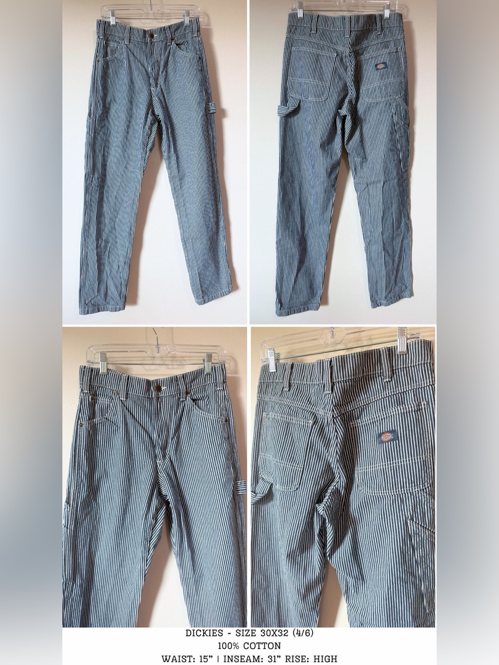 NWOT Dickies Garyville Hickory Navy Stripe Carpenter Pants sz 30x32 100% cotton - Picture 7 of 7